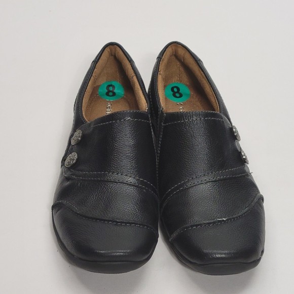 Women's Black Leather Slip-On Shoes - Picture 2 of 8